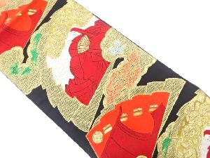 アンティーク　桧扇に十二単模様織り出し袋帯（材料）